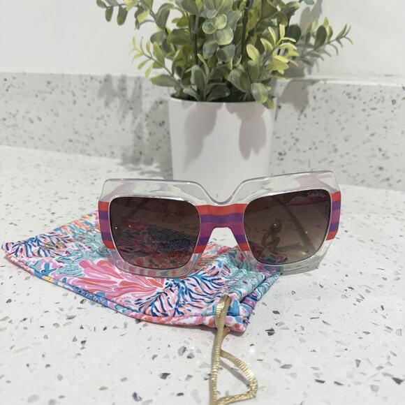 Lilly Pulitzer GWP Clear/Printed Sunglasses Square Beach Tropical Vacation KD - Picture 8 of 10